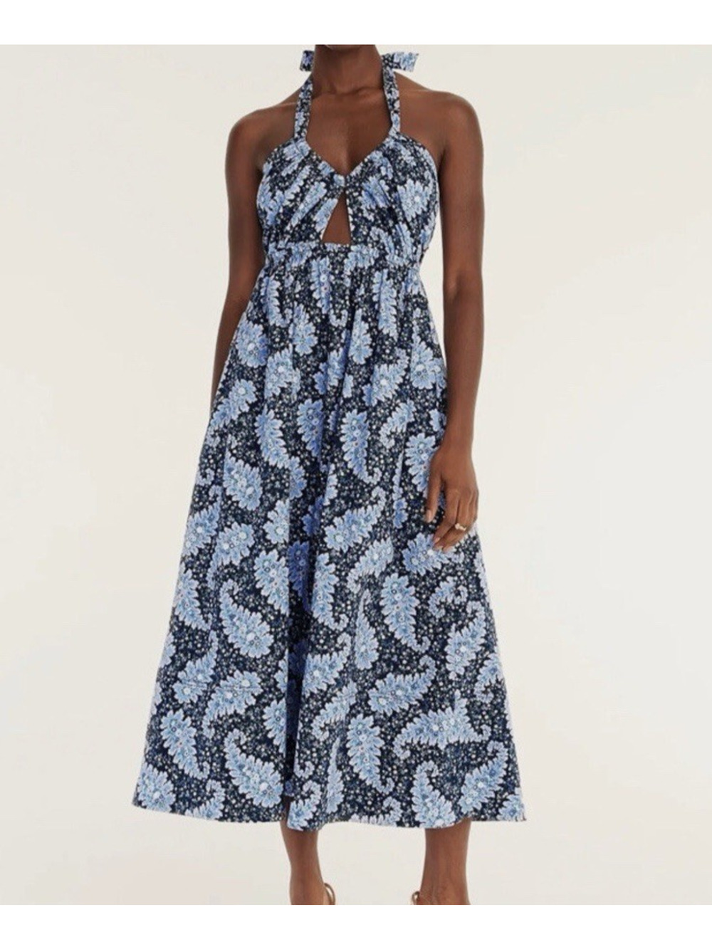 J. Crew Collection halter cutout dress in Ratti Pacific Paisley Blue Sz 12 NWT